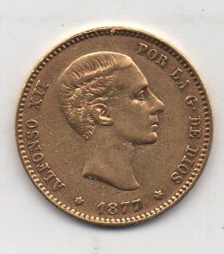 ESPAÑA ALFONSO XII DEL AÑO 1877*77 DE 25 PESETAS